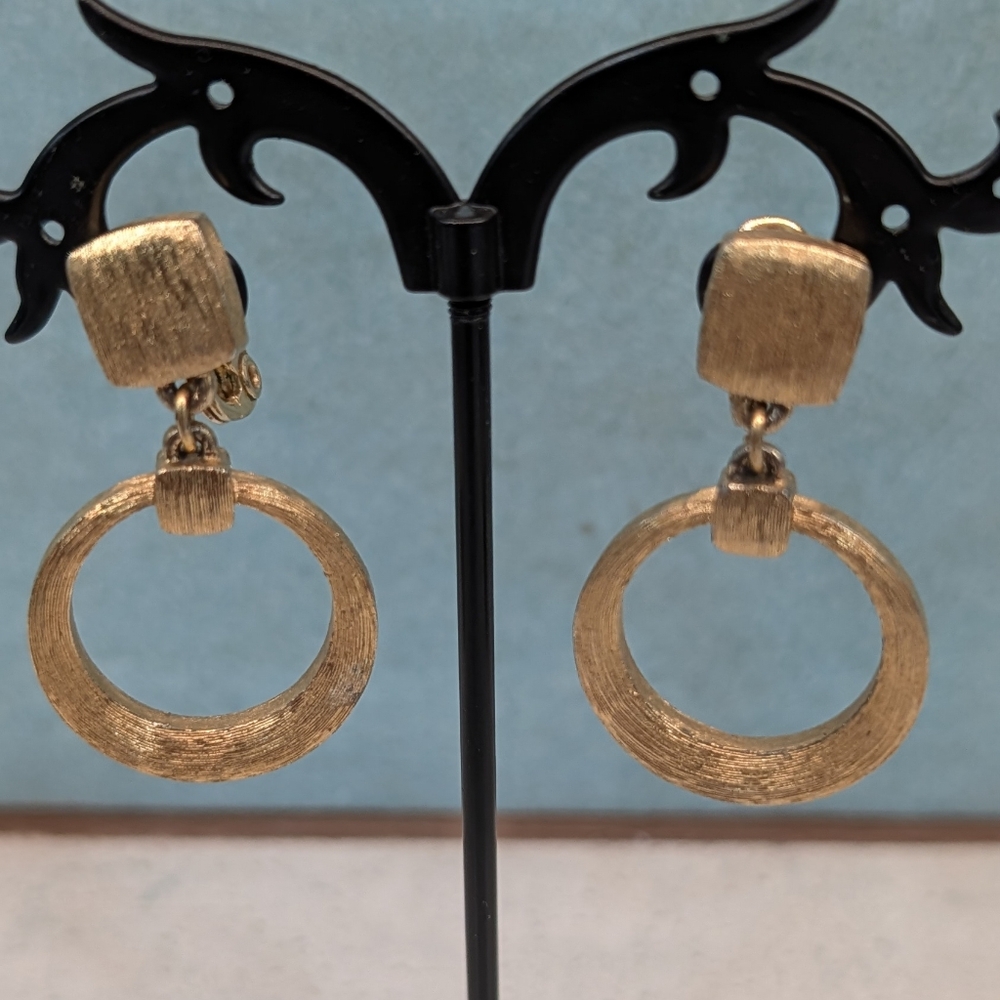 Vintage Monet Clip On Hoop Earrings - Picture 1 of 8